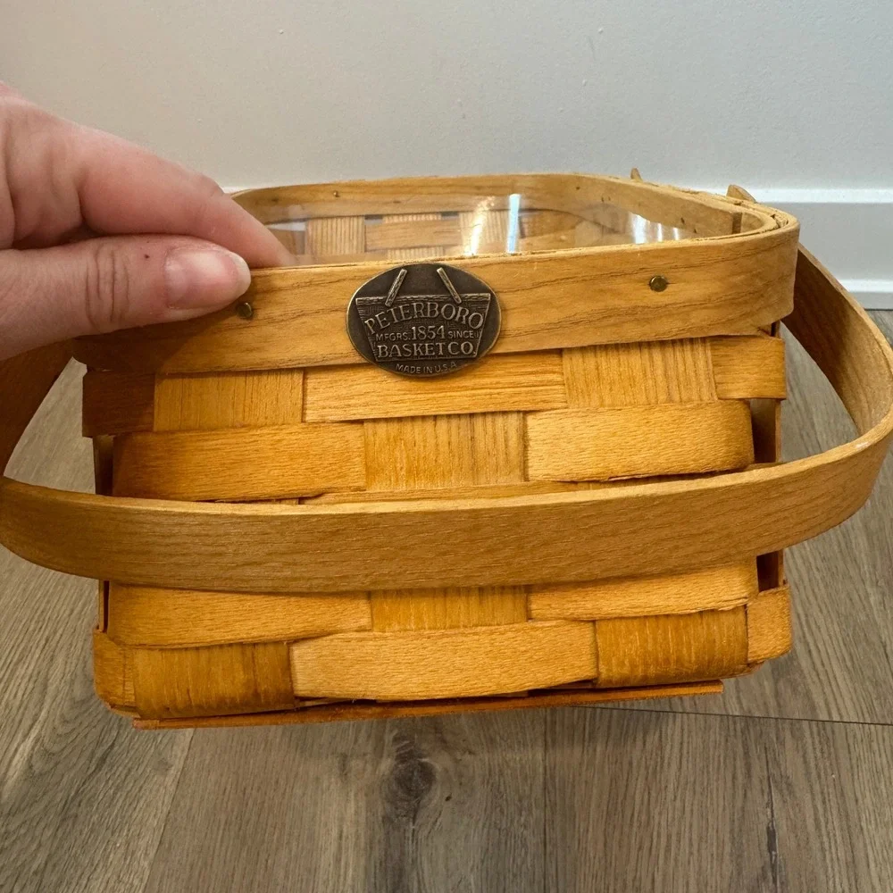 Vintage Peterboro Basket Company Woven Wood Slanted Basket Floral Liner EUC